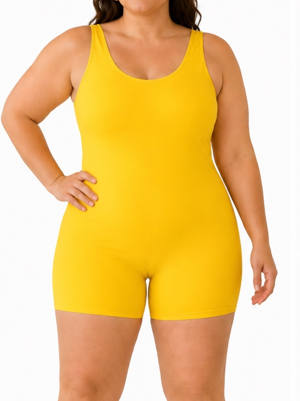 Girlfriend Collective Unitard Romper Shorts Yellow Women’s 5XL Scoop Neck Active